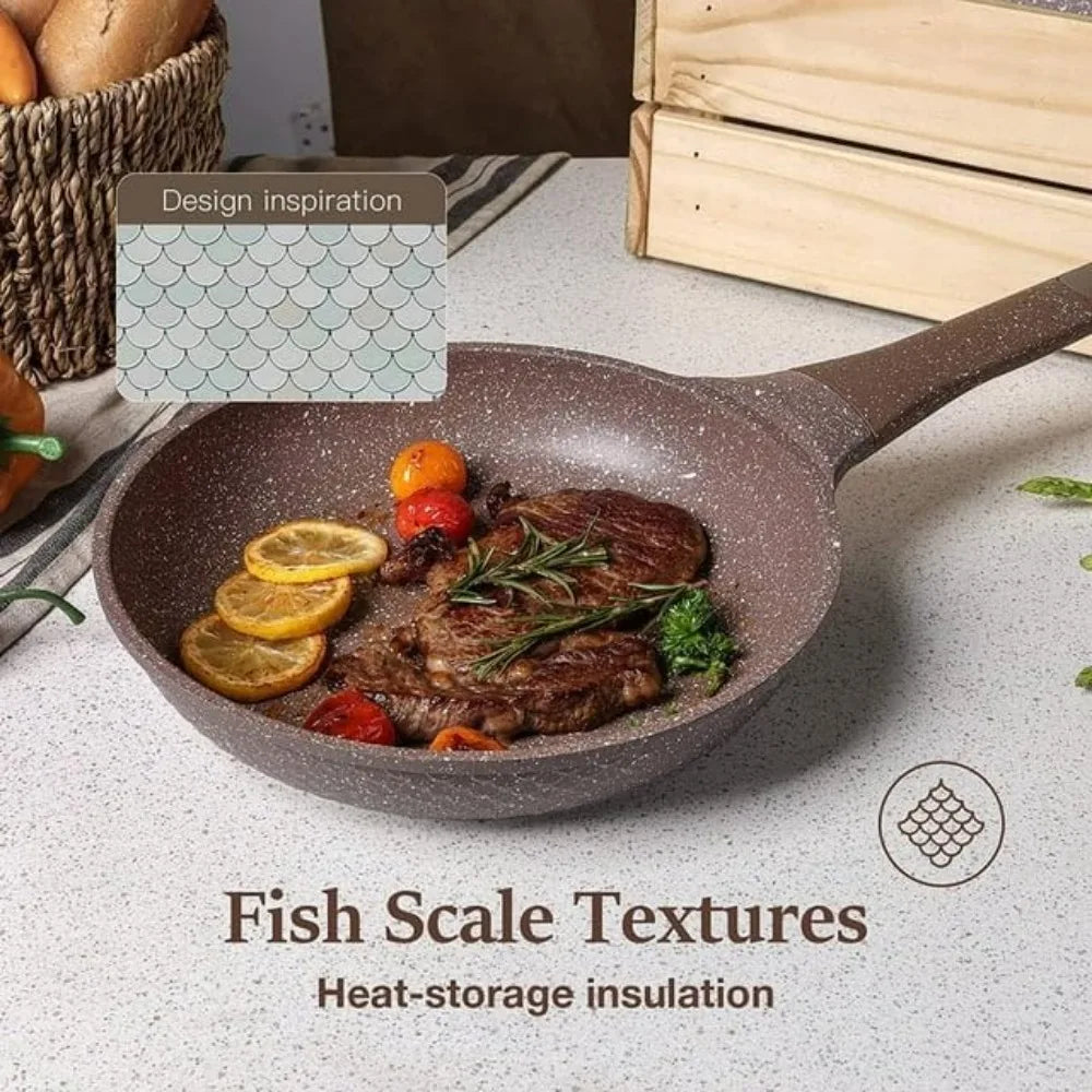 Nonstick Cookware Sets White Granite Induction CAROTE 21Pcs