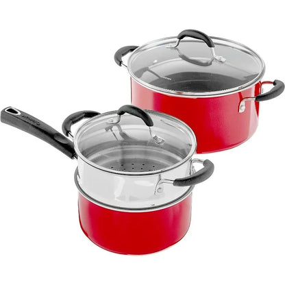 Ceramic XT Nonstick Cookware Set Red/Stainless Steel Cuisinart 11-Piece