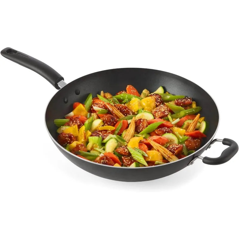 Non Stick Stir-Fry Pan Cookware Ultimate Hard Anodized Nonstick Wok 14 Inch