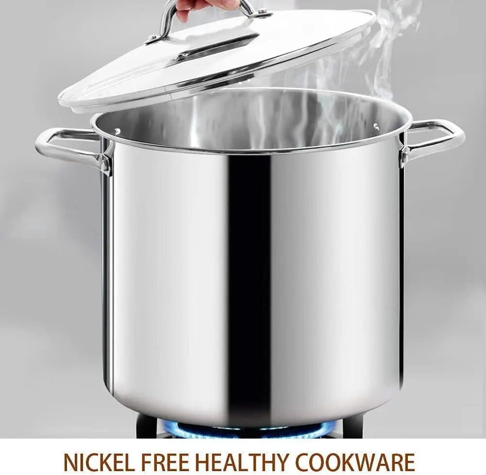 LARGE STOCK POT 20 Quart With Lid Nickel Free Stainless Steel Cookware