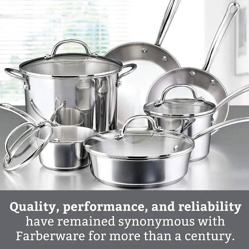 Stainless Steel Cookware Pots and Pans Set 10 Piece Farberware Millennium