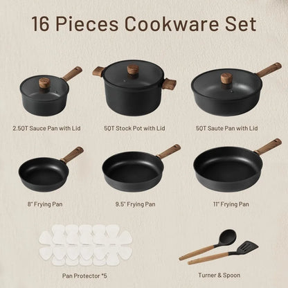 Nonstick Kitchen Cookware Sets Induction Cookware CAROTE 16pcs