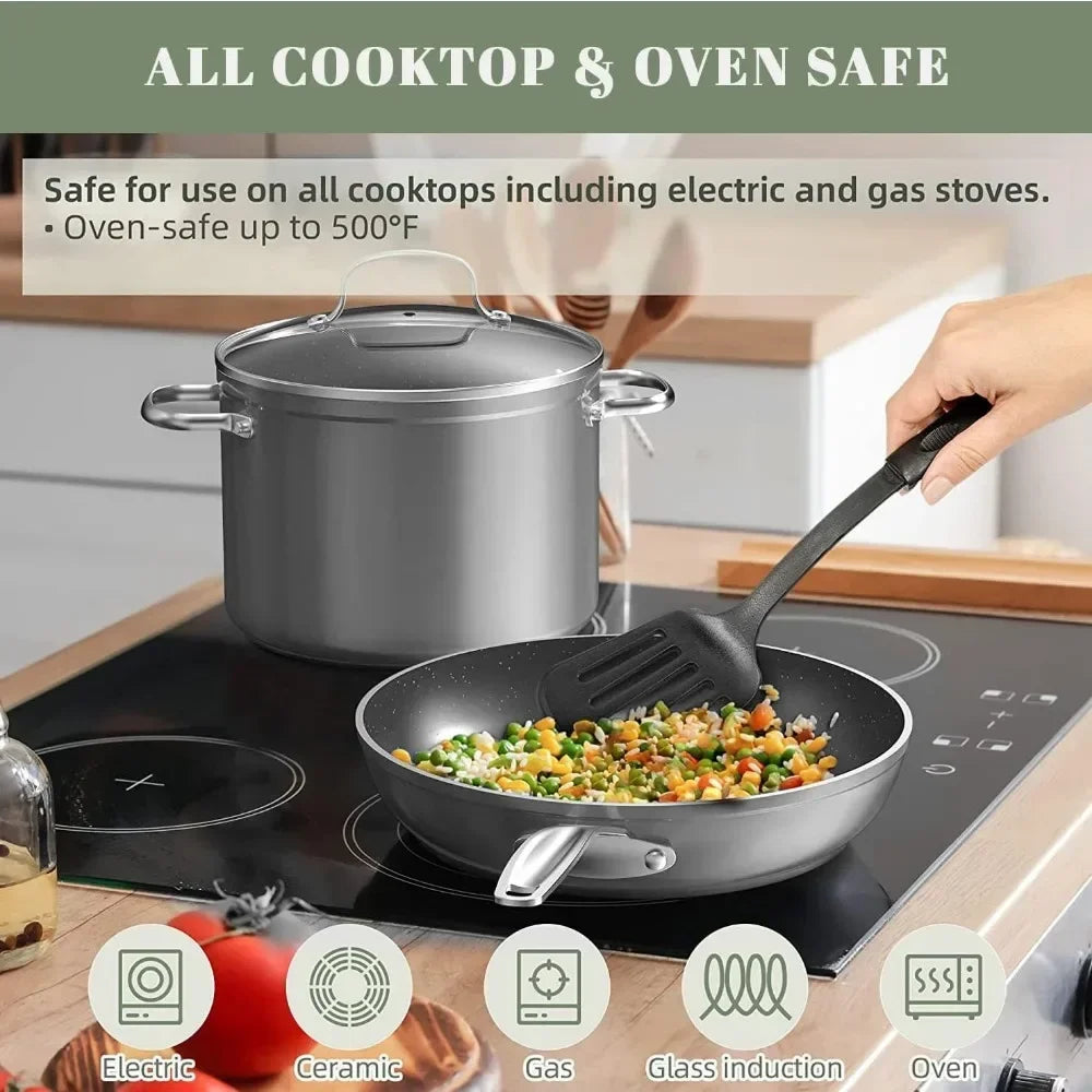 Nonstick Coated Diamond Infused Scratch Resistant 9pc Cookware Set