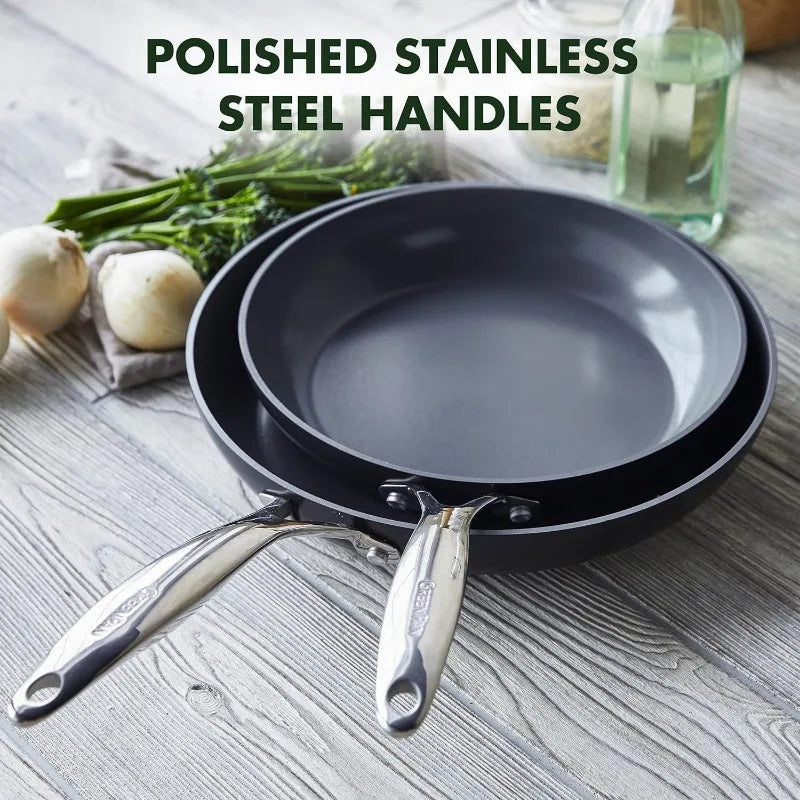 Valencia Pro Hard Anodized Healthy Ceramic Nonstick 10"and12"Frying Pan GreenPan