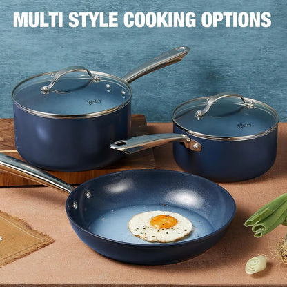 Nonstick Saucepan Set with Lids Small Pot Set Stainless Steel Handle 1+2+3QT