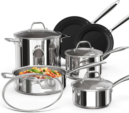 Stainless Steel Pot and Pan Set (10 Piece) Copper Pots and Pans Set