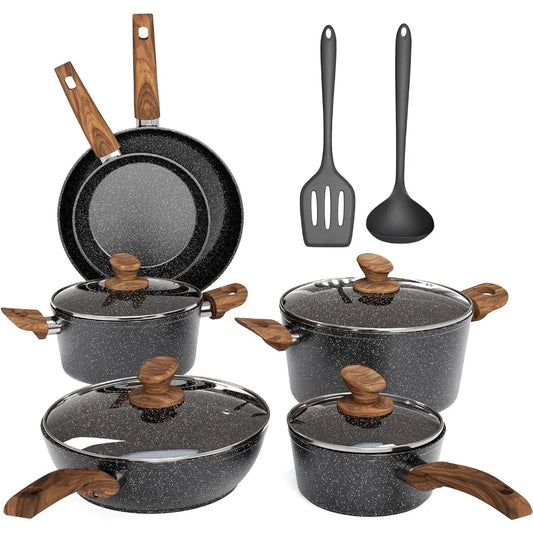 Nonstick 12 Piece Pots and Pans Cookware Sets Granite Cooking