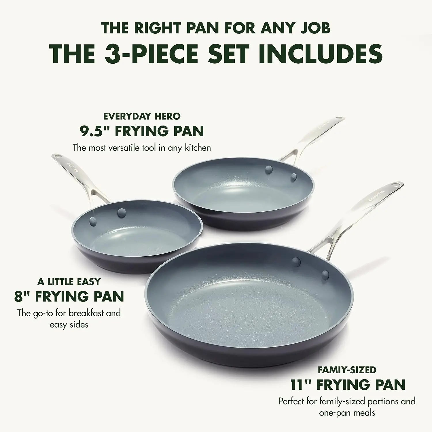 Hard Anodized Healthy Ceramic Nonstick 8" 9.5" and 11" Frying Pan Skillet Set