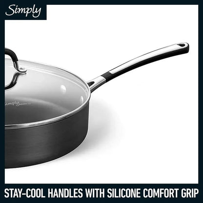 Nonstick Kitchen Cookware with Stay-Cool Stainless Steel Handles Black 10-Piece