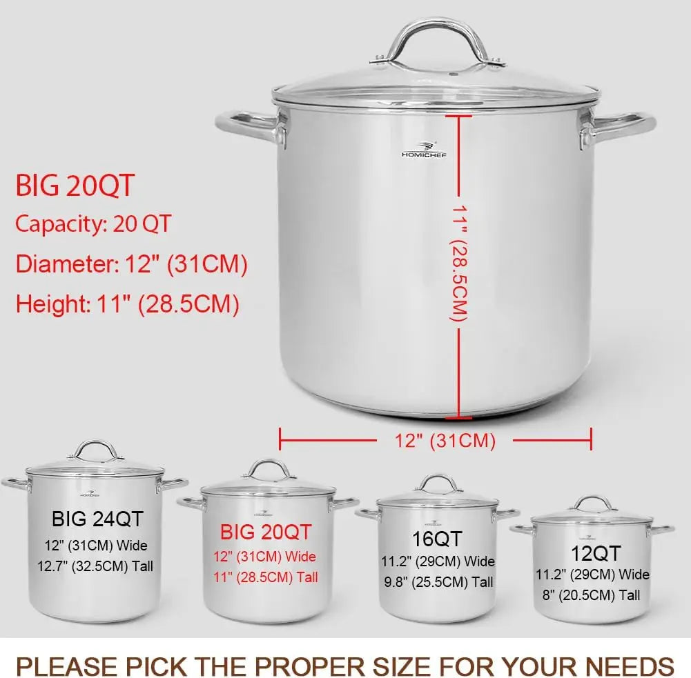 LARGE STOCK POT 20 Quart With Lid Nickel Free Stainless Steel Cookware