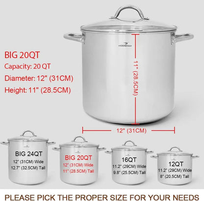 LARGE STOCK POT 20 Quart With Lid Nickel Free Stainless Steel Cookware