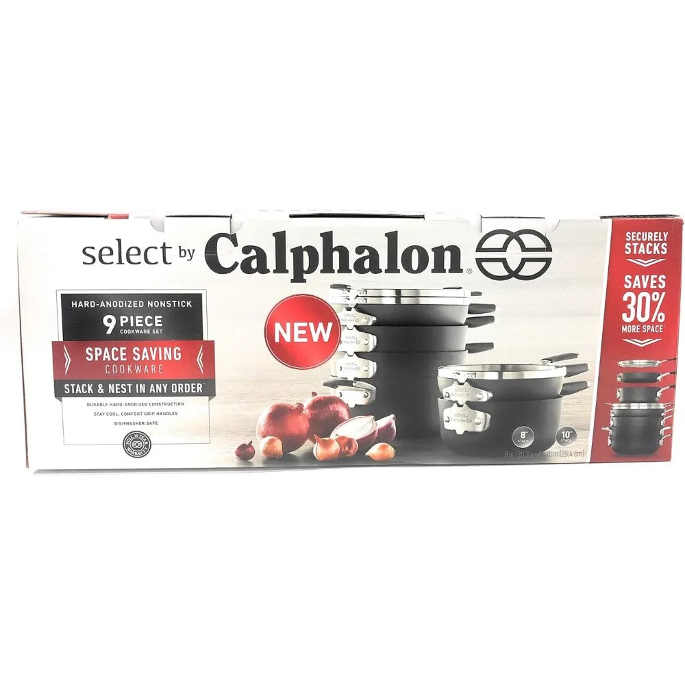 Space Saving Hard-Anodized Nonstick Cookware Set Calphalon Select 9pc