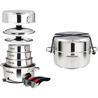 Gourmet Nesting Stainless Steel Cookware Set Induction Cooktops Magma Products 10 Piece