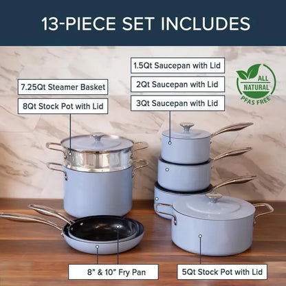 Ultra Non-Stick Lightweight Cookware Set Ceramic Coating 13pc