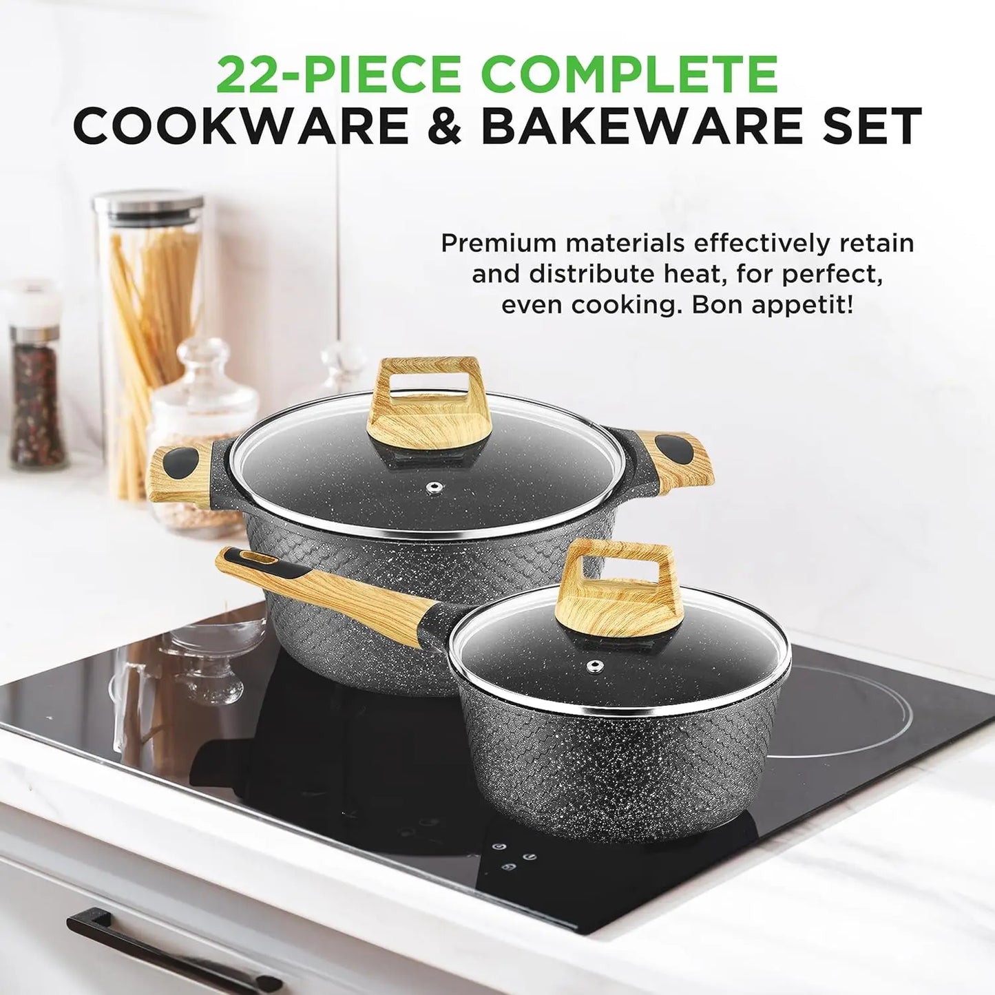 Cookware and Bakeware Set  Professional Home Kitchen Collection with Multi-Sized Pots Pans Nutrichef 22-Piece