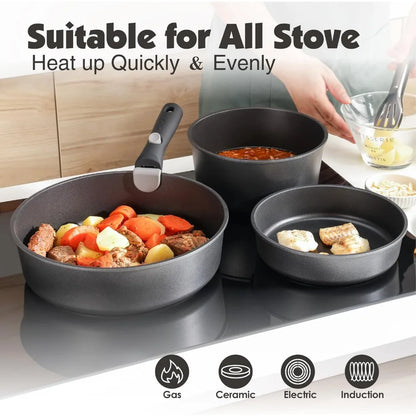 Nonstick Detachable Handle Cookware Set with Removable Handle 17 Piece