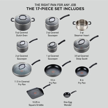 Nonstick Cookware Set 17 Piece Pots and Pans Ultimate Hard Anodized