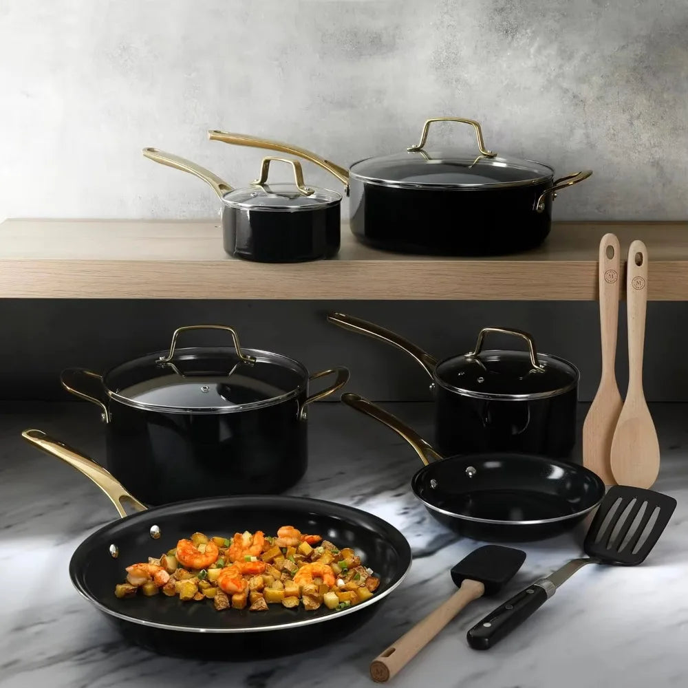 Premium Non-Stick Heavy-Gauge Aluminum Cookware Combo Set Martha Stewart Lockton 14 Piece