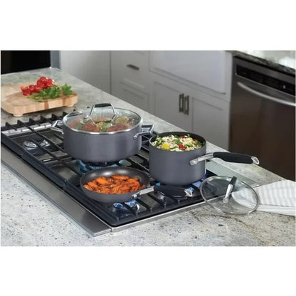 Nonstick Kitchen Cookware with Stay-Cool Stainless Steel Handles Gray 8 Piece