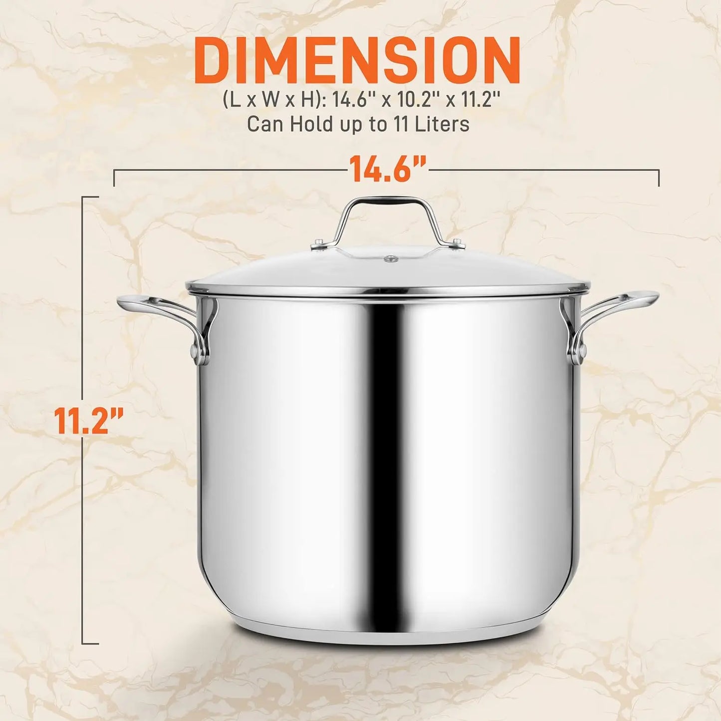 Stainless Steel Stock Pot 18/8 Food Grade Heavy Duty Induction 12-Quart