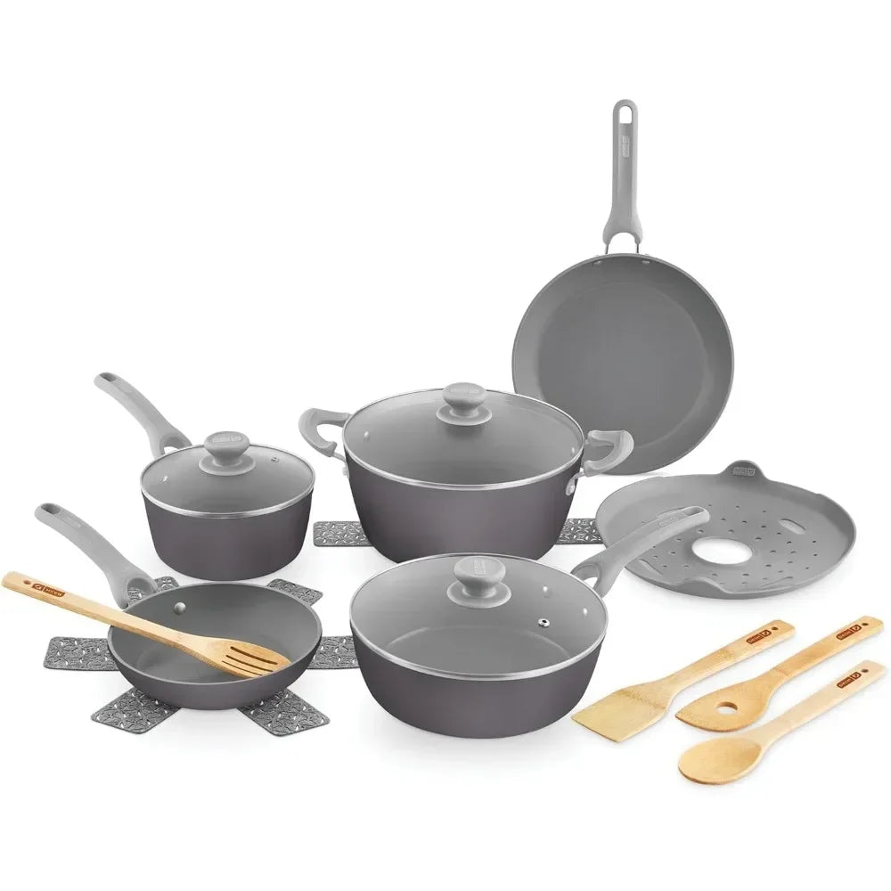 Nonstick Ceramic Cookware Set 15 Piece Slate Grey