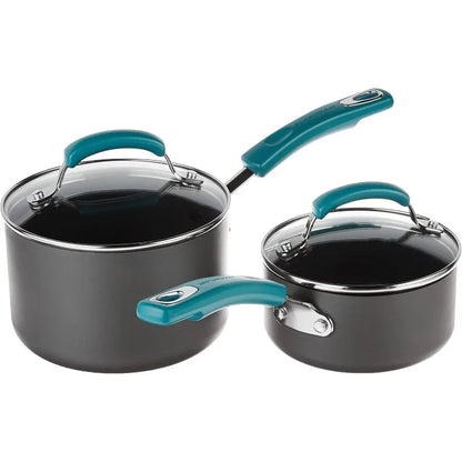 Hard-Anodized Nonstick Cookware Set with Glass Lids 14-Piece Pot and Pan Set