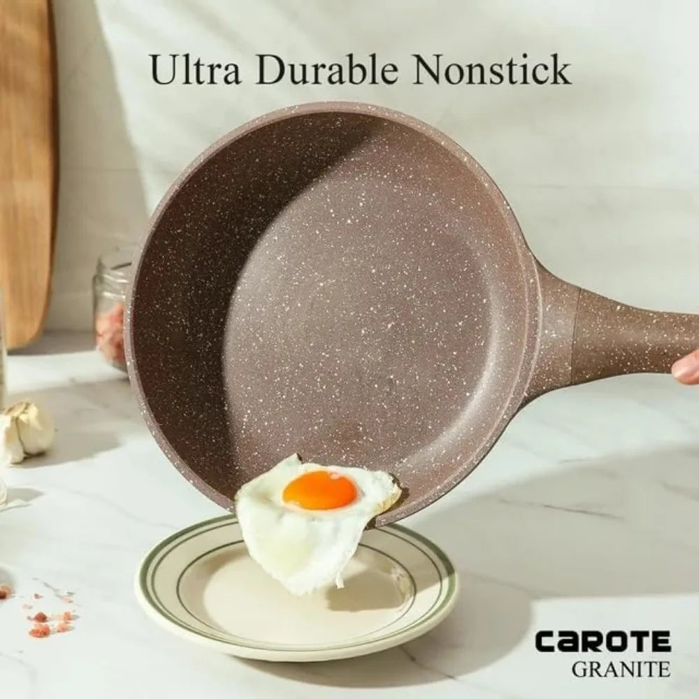 Nonstick Cookware Sets White Granite Induction CAROTE 21Pcs