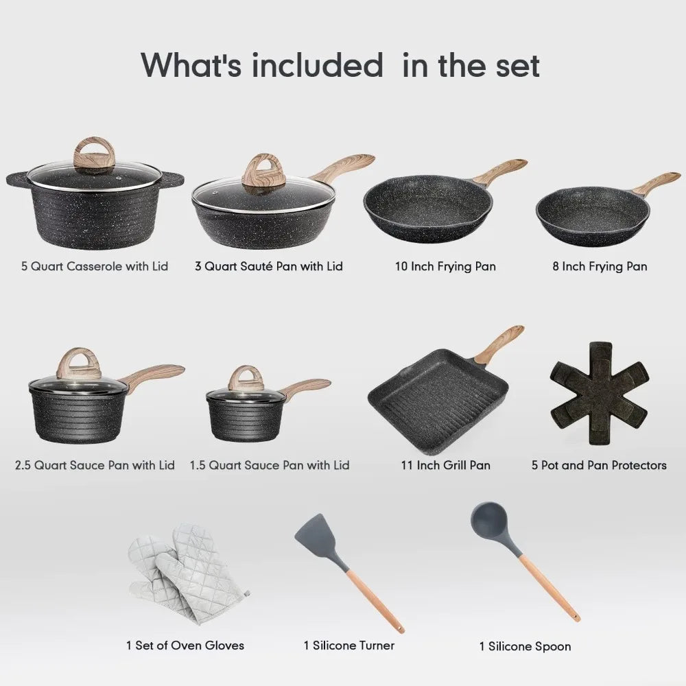 Nonstick Pots and Pans Set 20PCS Granite Coating Induction