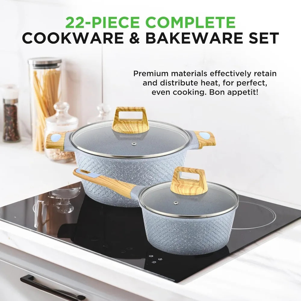 Cookware and Bakeware Set Professional Home Kitchen Collection with Multi-Sized Pots Pans Nutrichef 22-Piece