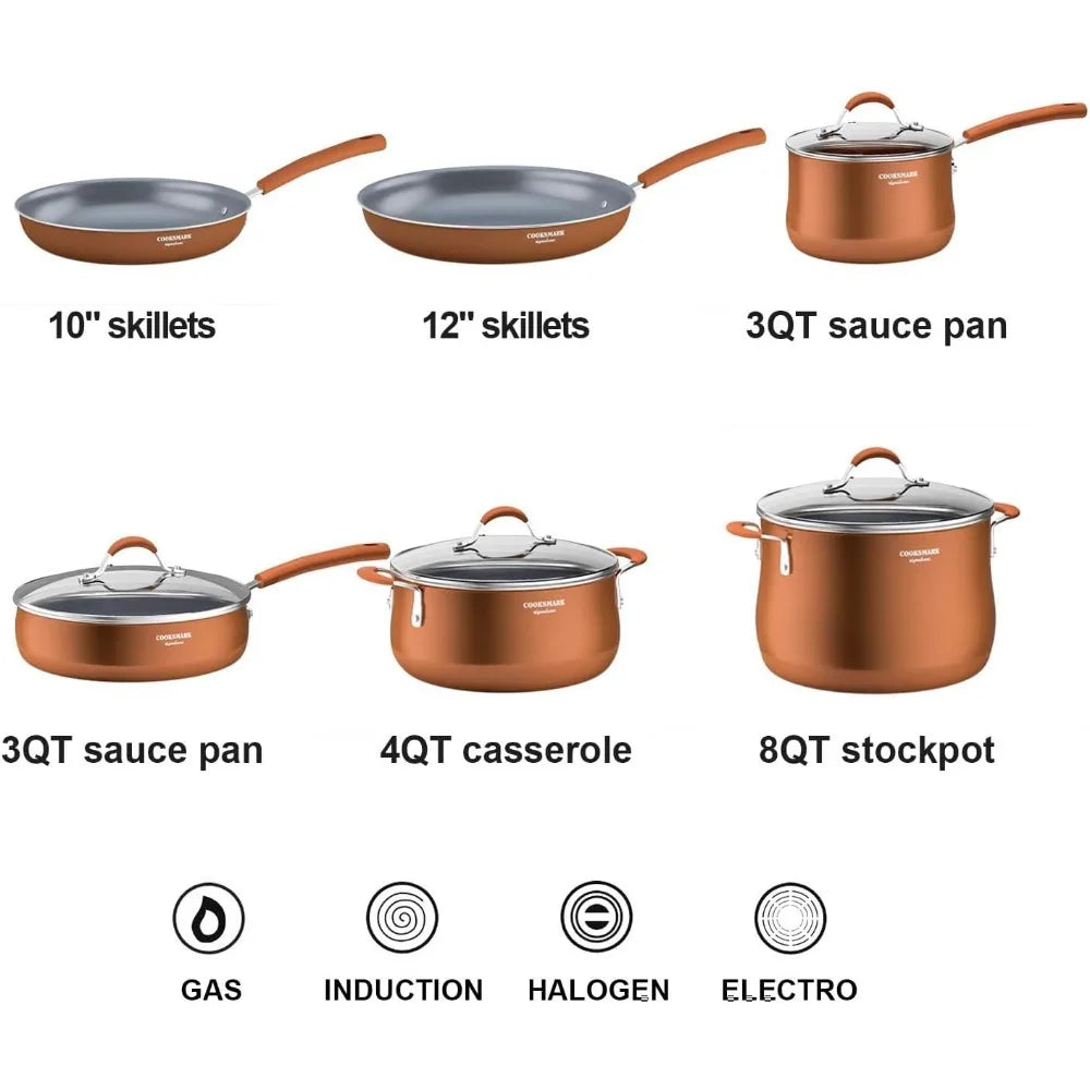 Nonstick Aluminum Cookware Set Induction Compatible Pots and Pans Set Dishwasher Safe 10-Piece Ceramic