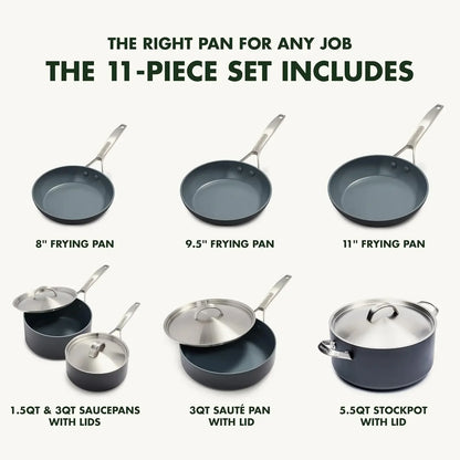 Hard Anodized Healthy Ceramic Nonstick 11 Piece Cookware Pots and Pans Set