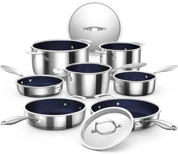 Healthy Duralon Blue Non-Stick 9pc Stainless Steel Cookware Set Nuwave Pro-Smart