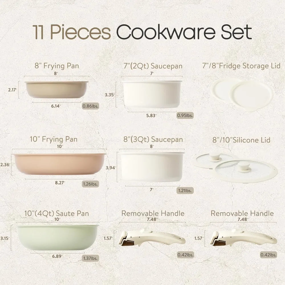 Nonstick Kitchen Cookware Sets with Detachable Handles 11pcs