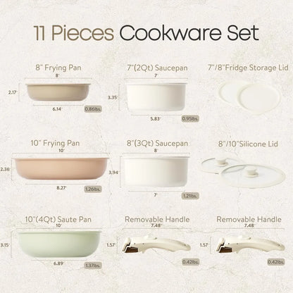 Nonstick Kitchen Cookware Sets with Detachable Handles 11pcs