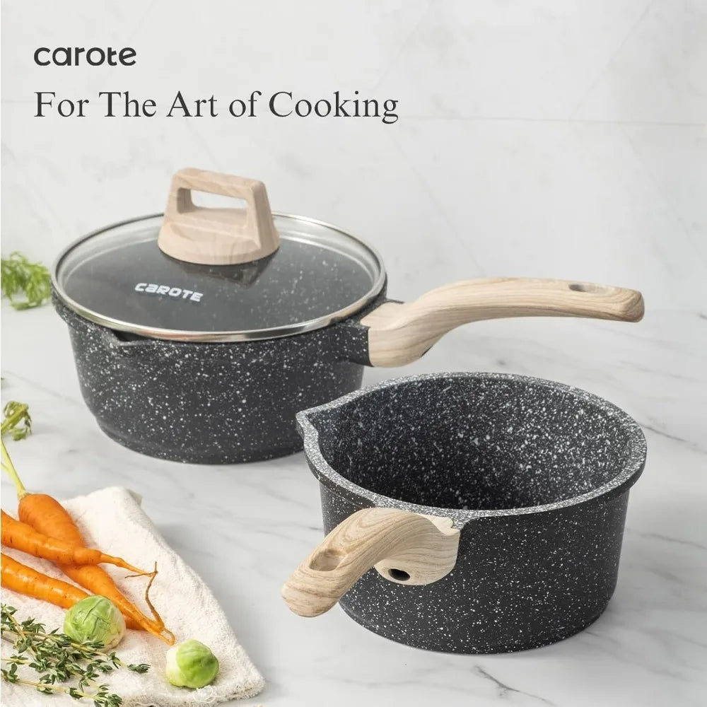 Nonstick Cookware Sets White Granite Induction CAROTE 21Pcs