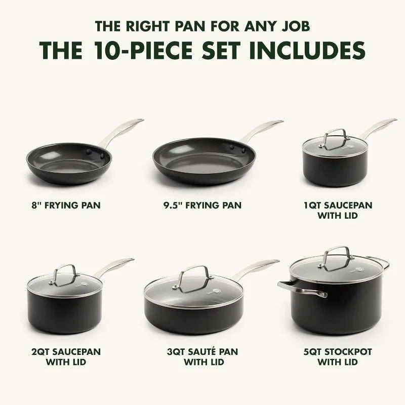 Hard Anodized Healthy Ceramic Nonstick10 Piece Cookware Pot and Pan Sets