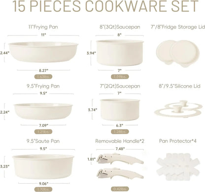 Ceramic Cookware Nonstick Kitchen 15pcs Pots and Pans Set