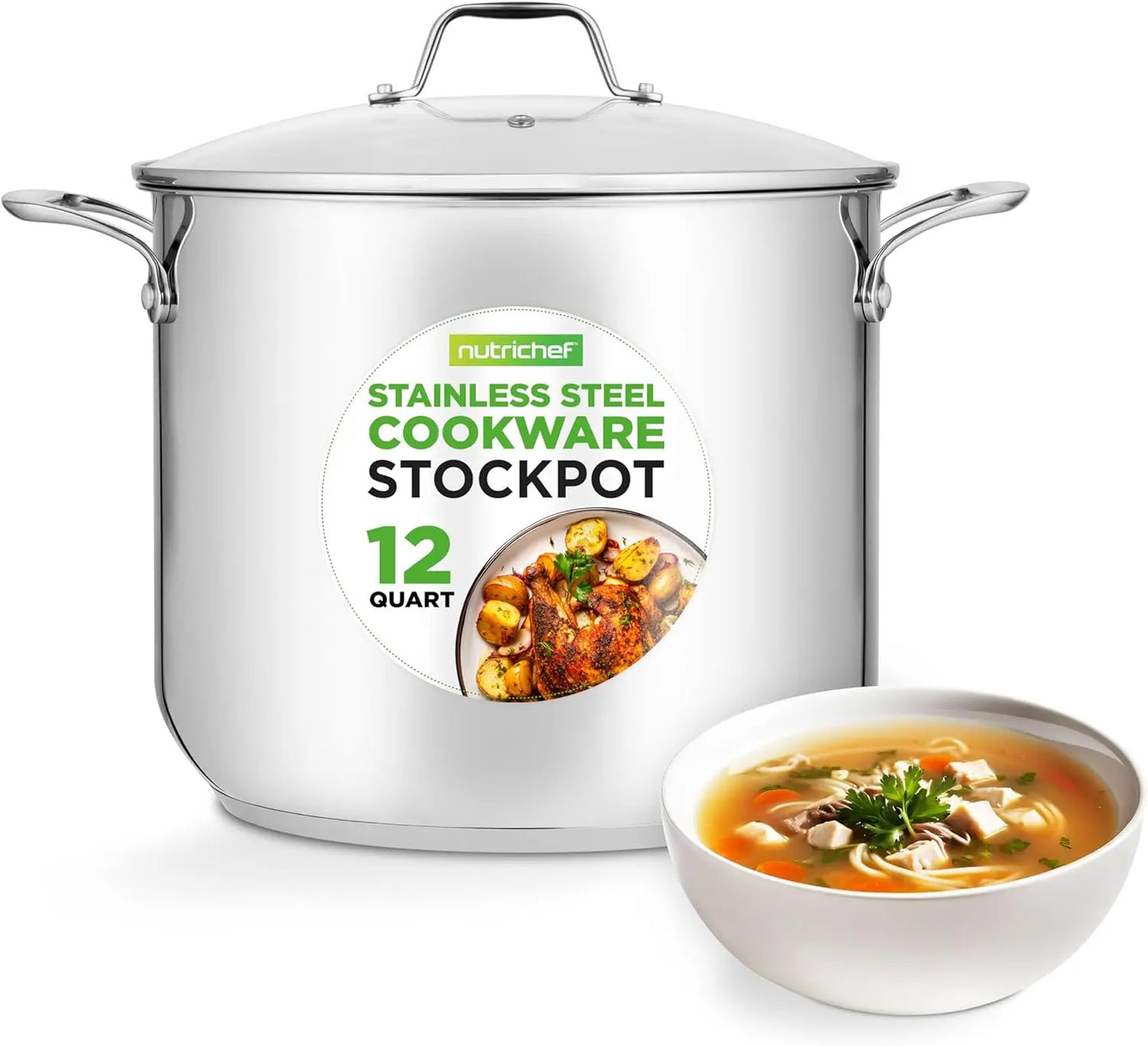 Stainless Steel Stock Pot 18/8 Food Grade Heavy Duty Induction 12-Quart