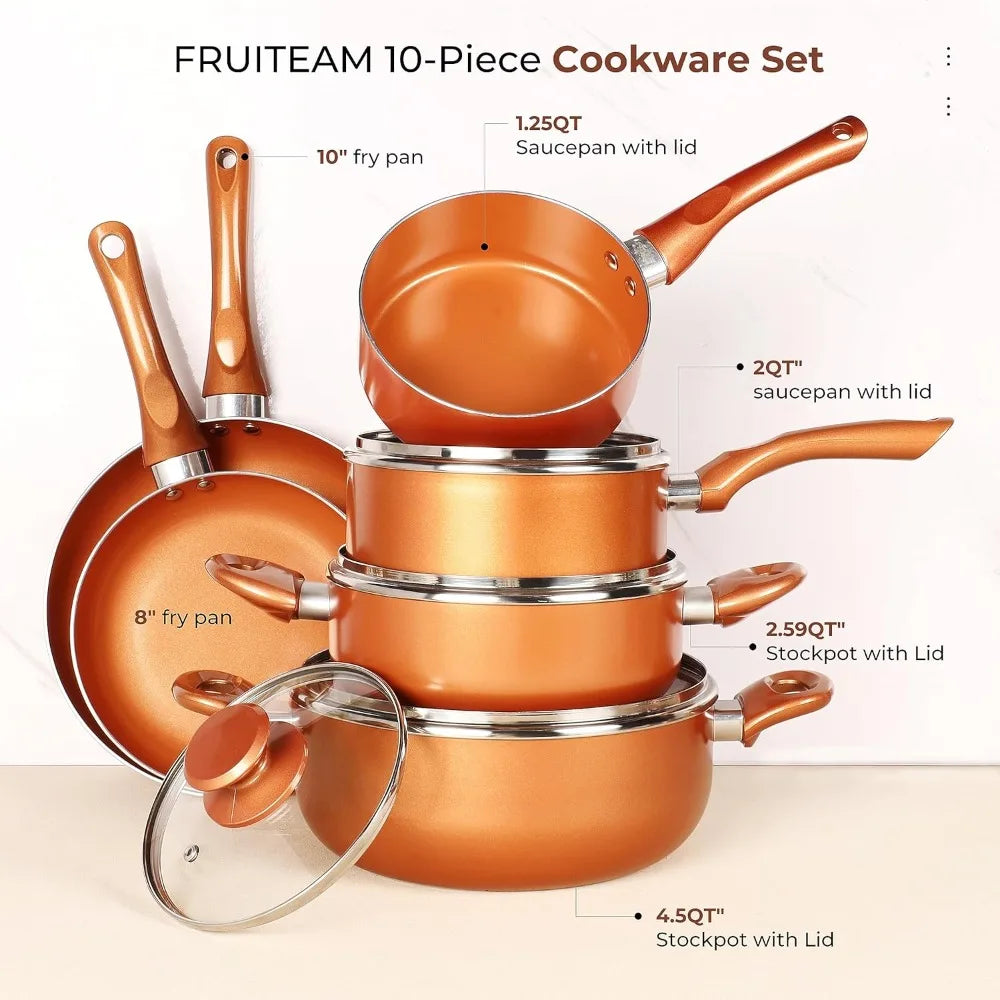 Copper Aluminum 10pcs Cookware Set Ceramic Nonstick