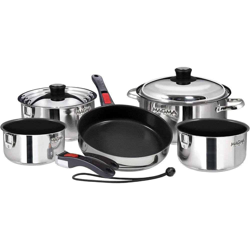 Gourmet Nesting Stainless Steel Cookware Set Induction Cooktops Magma Products 10 Piece