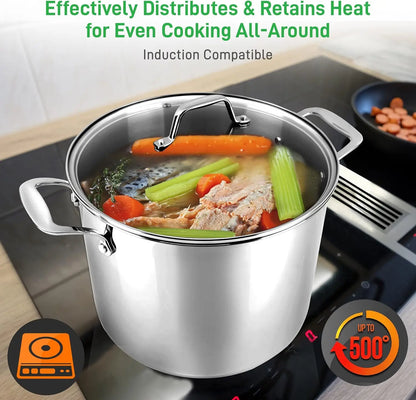 Stainless Steel Stock Pot 18/8 Food Grade Heavy Duty Induction 12-Quart