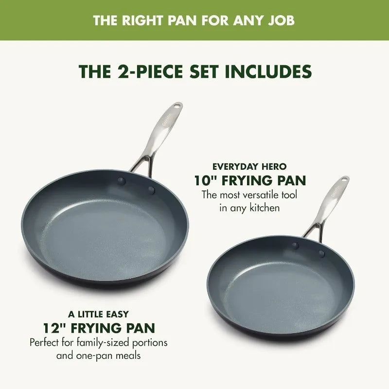 Valencia Pro Hard Anodized Healthy Ceramic Nonstick 10"and12"Frying Pan GreenPan