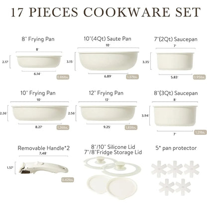 Pots and Pans Set Nonstick Cookware Set Detachable Handle Induction 17pcs