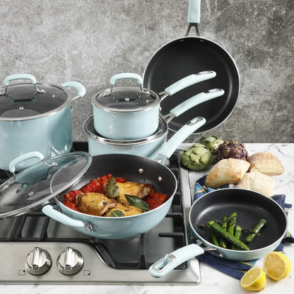 Nonstick Platinum Forged Aluminum Cookware Set Elite Andover 10-Piece Glacier Blue