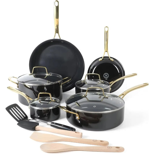 Premium Non-Stick Heavy-Gauge Aluminum Cookware Combo Set Martha Stewart Lockton 14 Piece