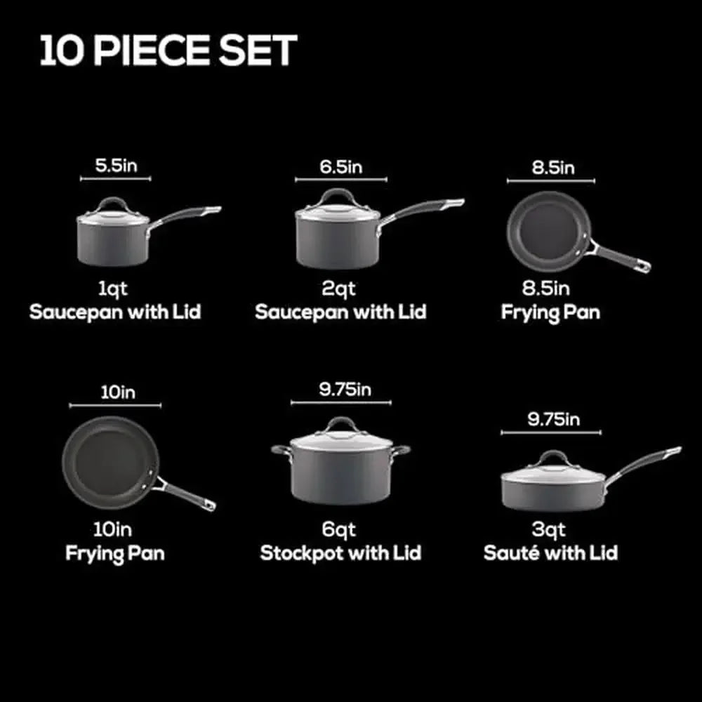 Hard Anodized Nonstick Cookware Set Pots and Pans Kit Gray 10 Piece