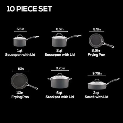 Hard Anodized Nonstick Cookware Set Pots and Pans Kit Gray 10 Piece