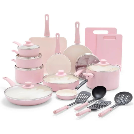 Kitchen Utensils and Sauce Stew Pot with Kitchen Utensils Dishwasher Safety Pink Cookware Set 23 Pieces