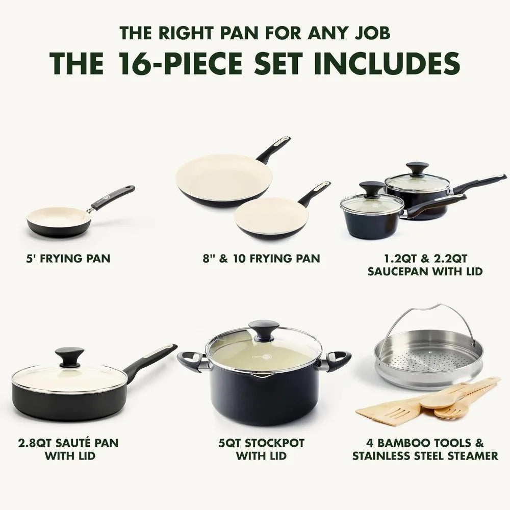 Ceramic Nonstick 16 Piece Cookware Pots and Pans Set