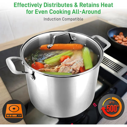 Stainless Steel Stock Pot 18/8 Food Grade Heavy Duty Induction 12-Quart